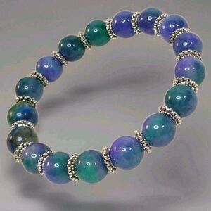 Purple Blue Green Azurite Chrysocolla Beaded Stretch Bracelet Boho Gift Nature